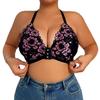 Plus Size Floral Lace Front Closure Halter Wireless Bra