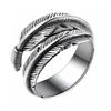 Adjustable Open Ring Couples Vintage Angel Feather Design Unisex Copper Plated Geometric Band