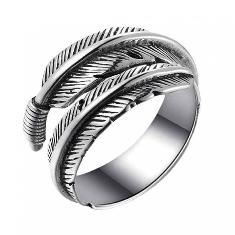 Adjustable Open Ring Couples Vintage Angel Feather Design Unisex Copper Plated Geometric Band