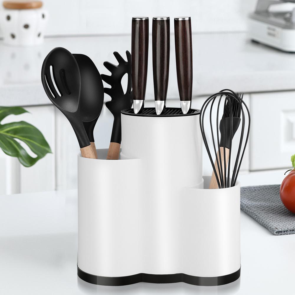 Knife Holder Multi-Function Utensil Stand Knife Block PP Flatware Drainer Storage Box Spoon Fork Kitchen Organizer Rack