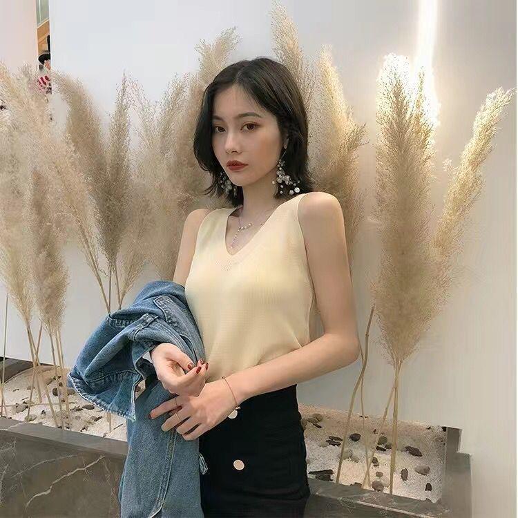 Summer Ice Silk V-Neck Backless Sleeveless Knit Top
