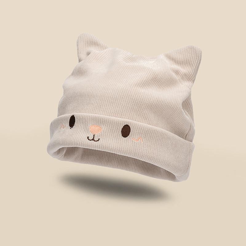 

Милая вязаная шапка с вышивкой кота, уличная теплая защита ушей, шерстяная шапка с кошачьими ушками, холодная шапка на голову, уличные шапки, кепка, пенни-кепка белый