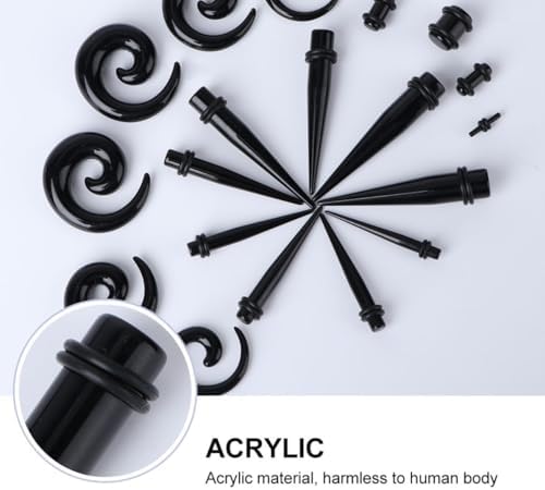PAMINGONO 54Pcs Acrylic Ear Plugs for Women Ear Tunnels and Ear Expanders Black Stylish and Delicate for Parties and Banquets