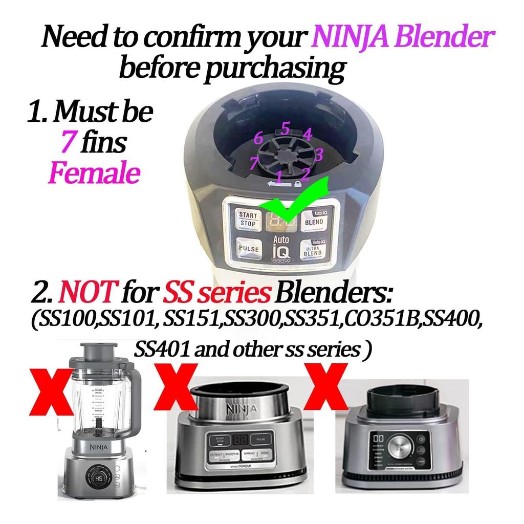 7-Fins Male Blender Blade with Rubber Gasket Replace Part Compatible for NurtiNinja AutoiQ BL480 BL482 BL642 BL682 NN102