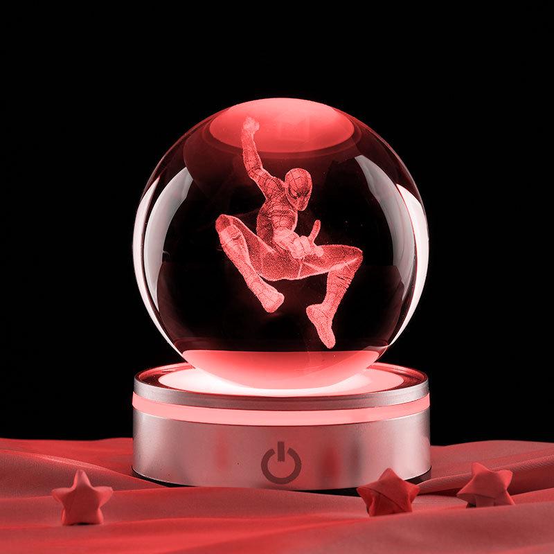 Spider-Man 3D Laser Engraved Glowing Crystal Ball Night Light Ornament