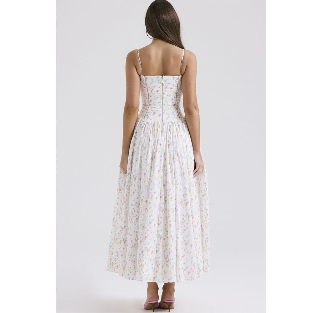 Summer Fashion Strap Dress Elegant Printed Zipper Long Dress