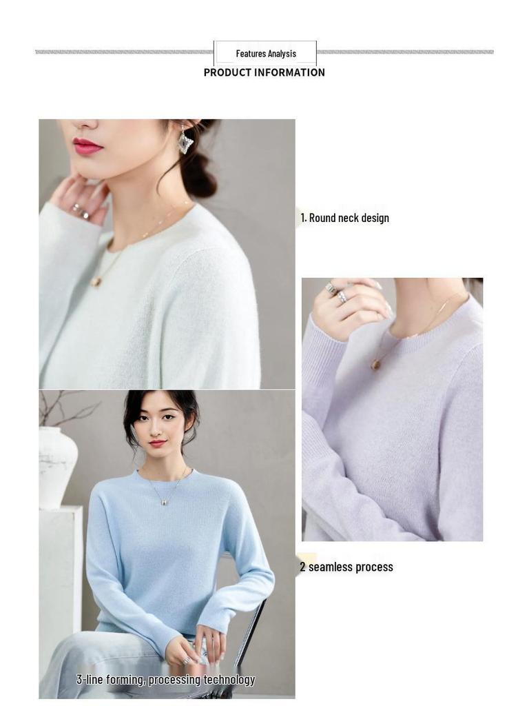 Women's Round Neck Cashmere Sweater: Autumn & Winter Versatile Long Sleeve Knit Top, Solid Color Fashion Basic.