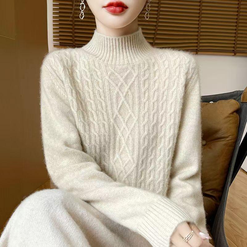 Women's Fashionable High-Neck Wool Sweater - Warm, Versatile Winter Base Layer Top