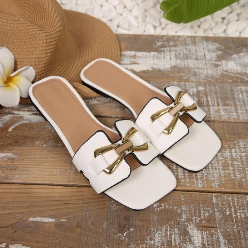 Fashion Women's Summer 2025 New PU Leather Fashion Simple Solid Color Sandals Daily Casual Open Toe Women Slippers Zapatos Mujer