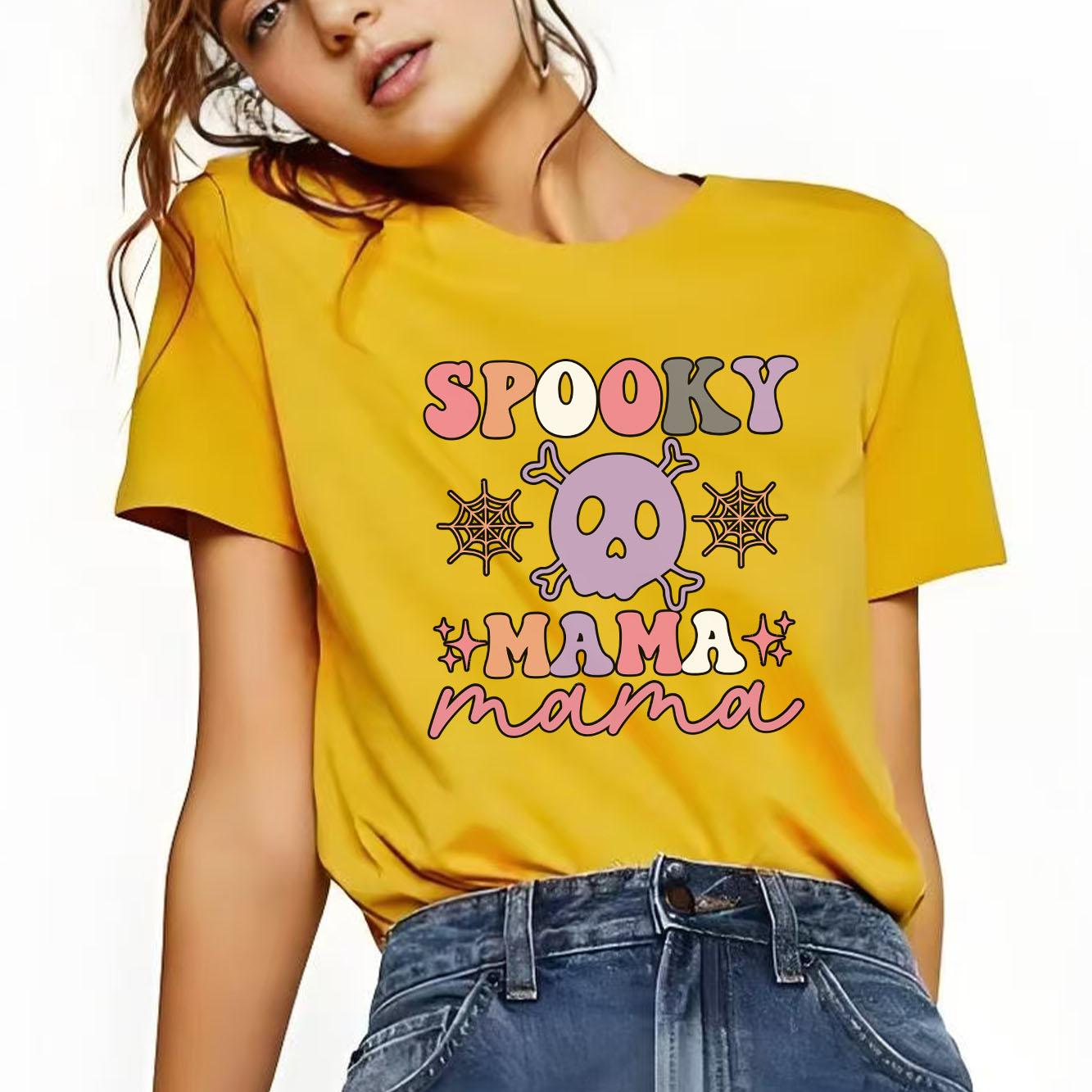 

MAMA letter printed pattern Tshirt casual short sleeved round neck suitable for all seasons versatile Womens Tshirt 4XL