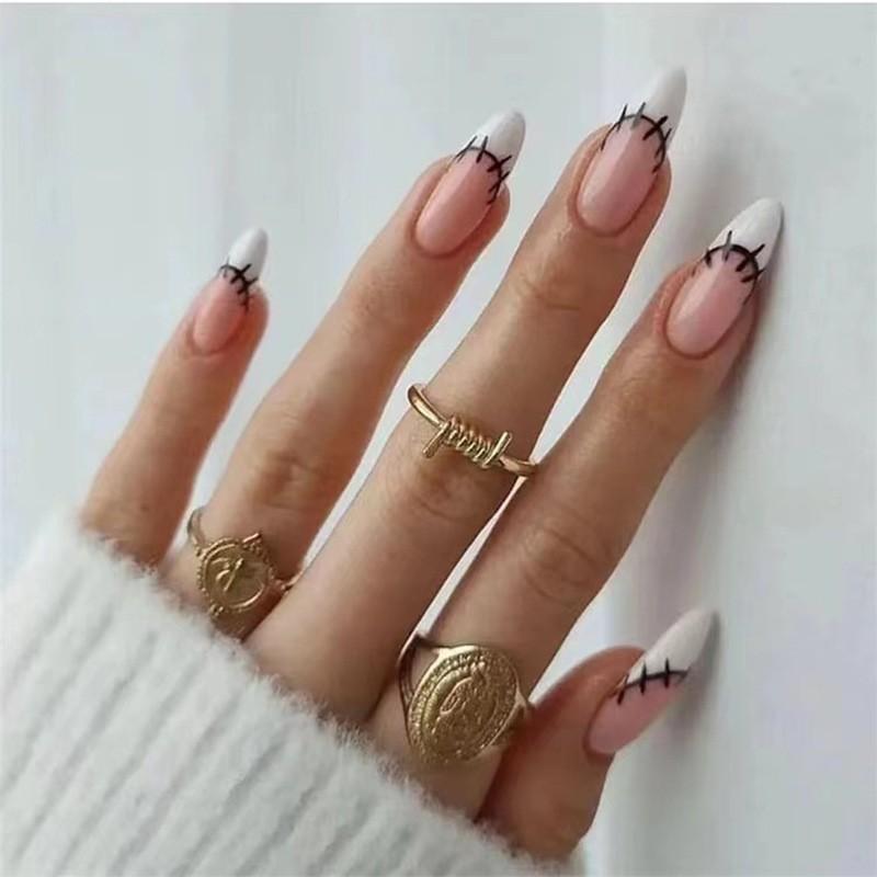 Pre-made Press-On Nails With Gradient Line Design Minimalist INS Style False Nail Tips Women