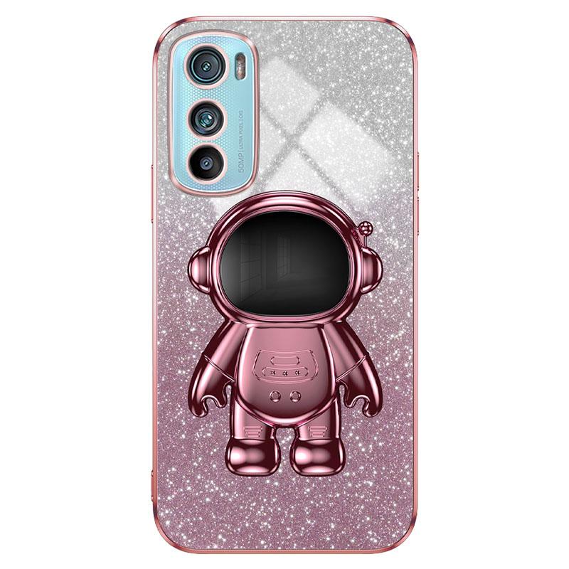 For Motorola Edge 30 5G Astronaut Kickstand Case Glitter Powder PC+TPU Mobile Phone Cover
