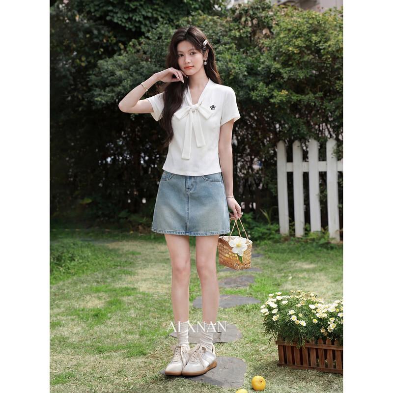 Women's V-Neck Bow Short Sleeve T-Shirt