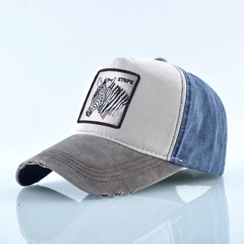 Washed cotton vintage pure cotton embroidered animal baseball cap, baseball cap, duckbill cap, truck driver cap adjustable