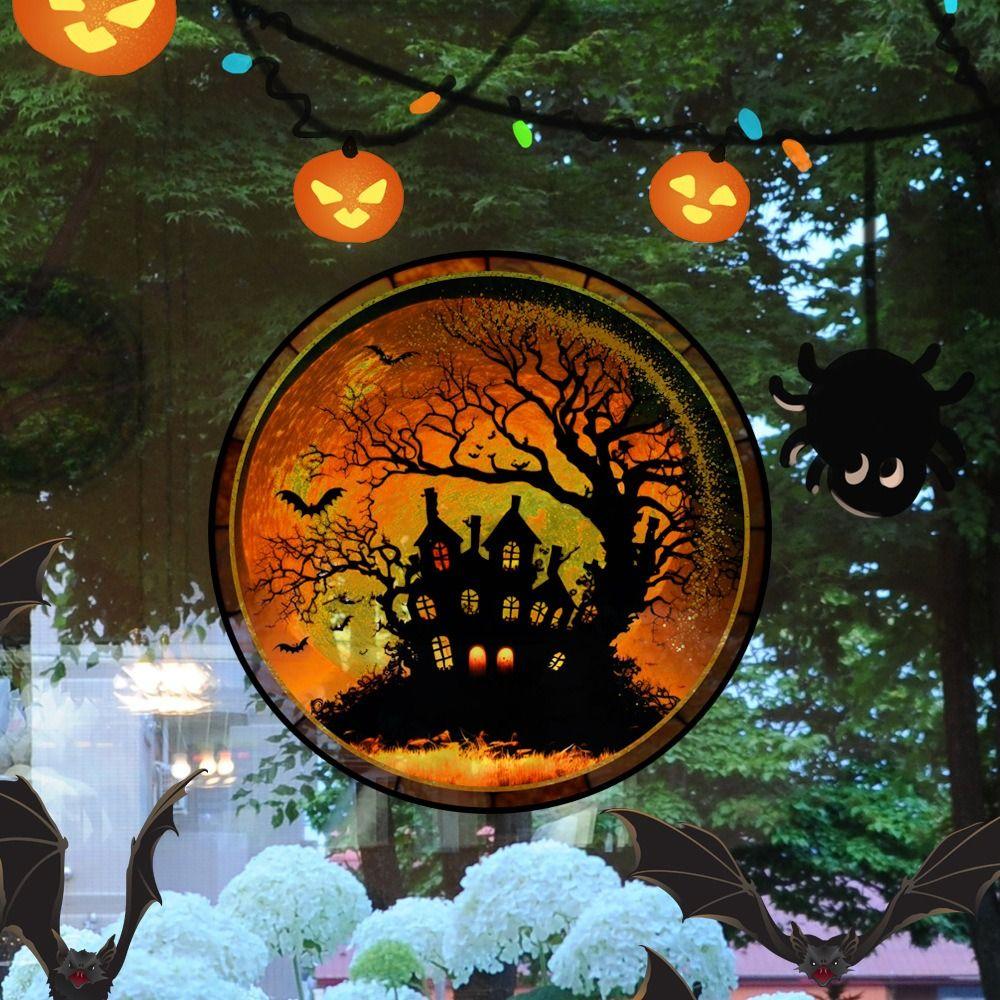 

Castle Castle Cat Static Film PVC Halloween Glass Stickers Colorful Home Decor