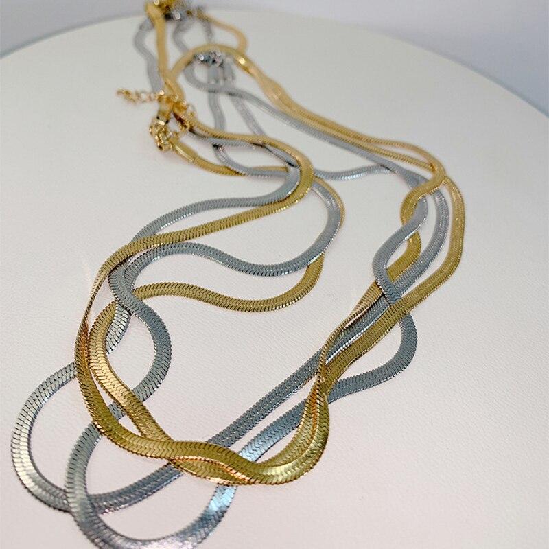 Fashion Unisex Snake Chain Women Necklace Choker Stainless Steel Herringbone Gold Color Chain Necklace for Women Jewelry