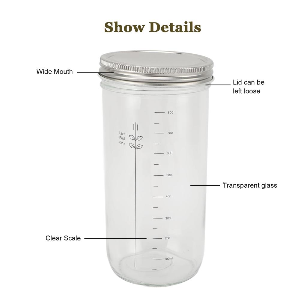 Sourdough Bread Baking Jar Kit, Easy Fermentation 24oz Glass Jars With Scraper, Thermometer And Cloth Cover, Sourdough Starter Tool For Home Baking