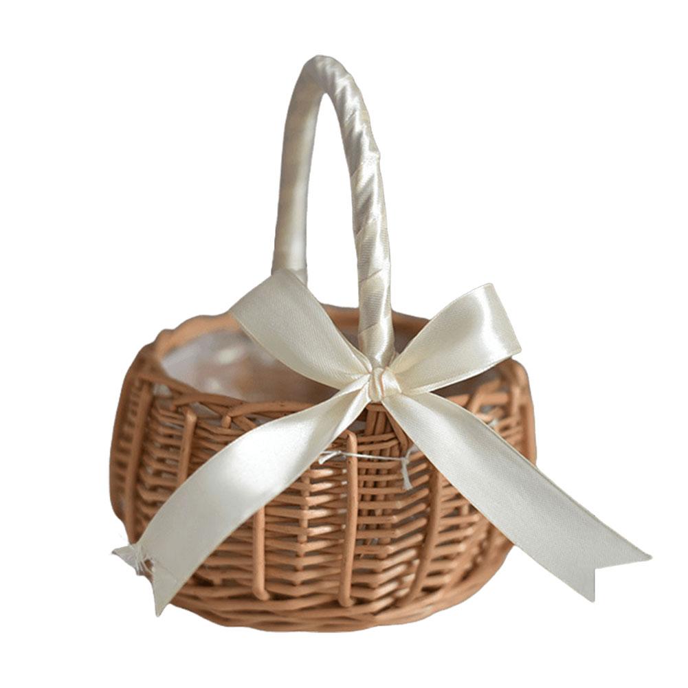 

Плетеная корзина для хранения с ручкой, плетеная ротанговая корзина для цветов, корзина для хранения конфет, декор для дома и свадьбы S белый