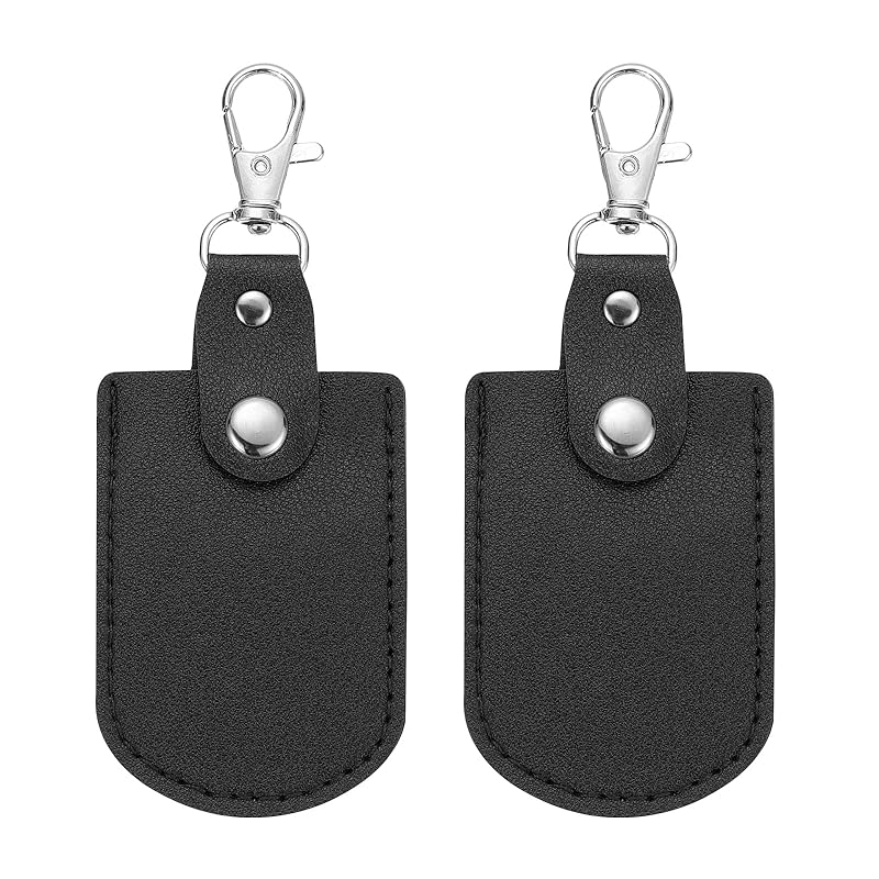 

[PATIKIL] leather key fob leather keychain 2 pcs keyrings DIY key chain holder home off for car key ID key card air tag black