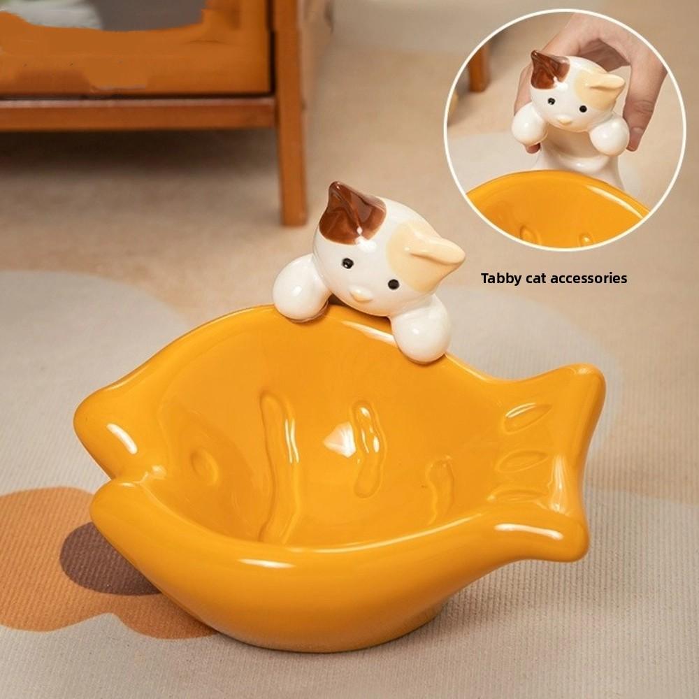Large Caliber Ceramic Cat Bowl Cartoon Cervical Protection Bowl Water Drinking