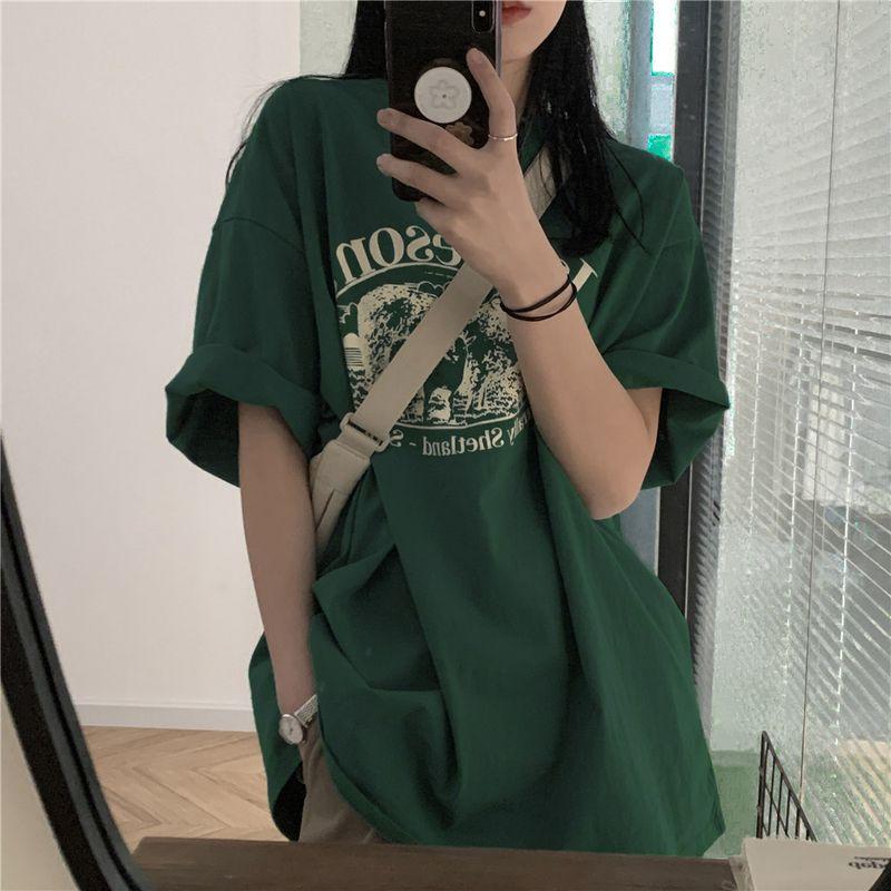 

Dark Green Plus Size Chubby Girl Flab Hiding Half Sleeve Ins T-Shirt Dark Green 4XL
