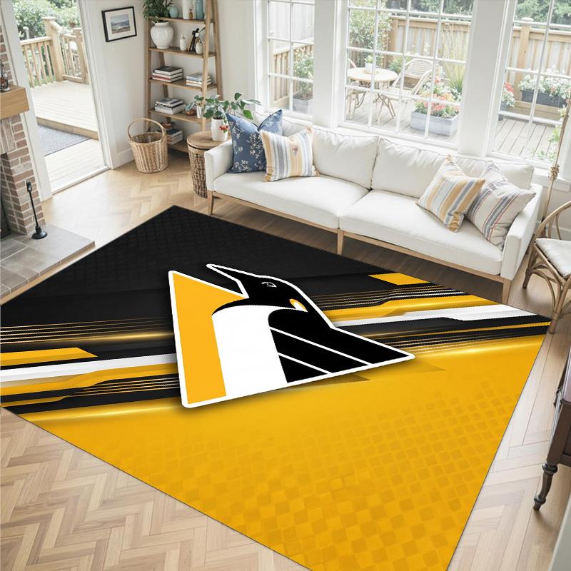 Pittsburgh Penguins Design Crystal Velvet Carpet Cozy Non?Slip Printed Rug For Bedroom Living Room Entrance