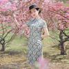 Summer new medium and long printed satin cheongsam, improved girlish temperament catwalk shooting retro new Chinese style