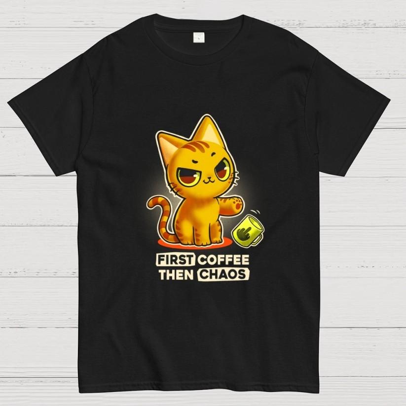 A Kitten For A Coffee Lover First Coffee Then Chaos T-Shirt S-3XL S разноцветный