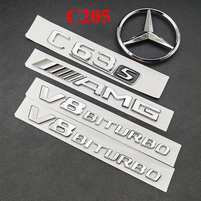 מדבקת רכב חמה 3D ABS כרום C63S אותיות לוגו V8 BITURBO תגית מדבקת כוכב אחורית לרכב תא מטען סמל AMG עבור מרצדס בנץ C63S A