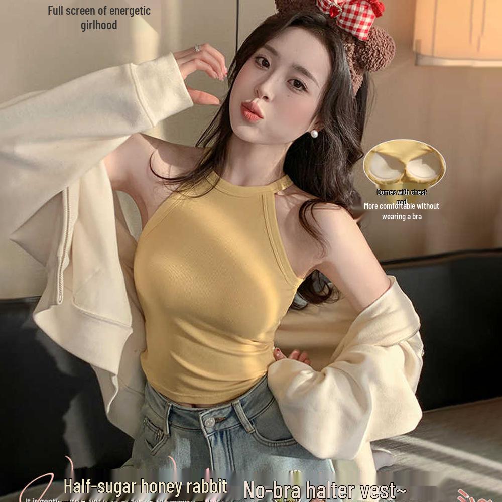 Pure & Sexy Ribbed Halter Top with Built-in Chest Pads - Wrap Style, High Neck, Beautiful Back Design