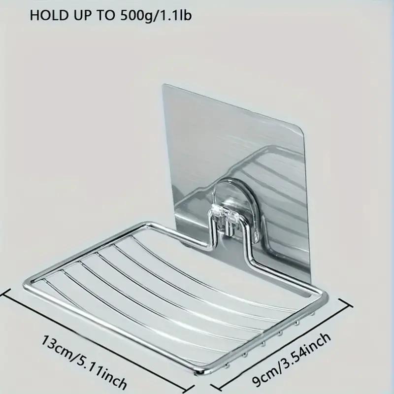 1Pc Stainless Steel Square Soap Dish Holder - Self Adhesive Wall Mount With Drain Hole Storage Shelf For Bathroom Supplies