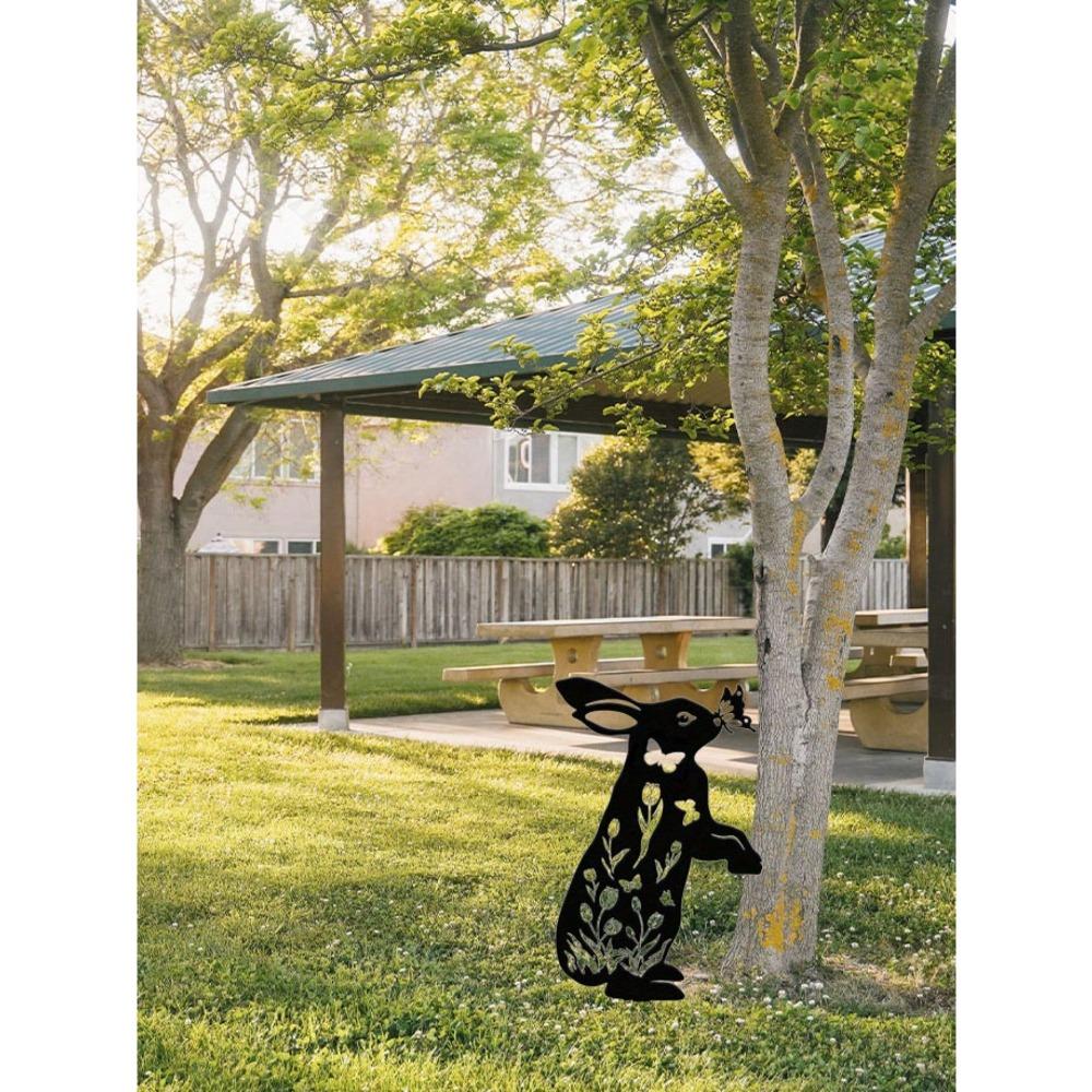 Black Metal Bunny Garden Decor Outdoor Ground Stakes