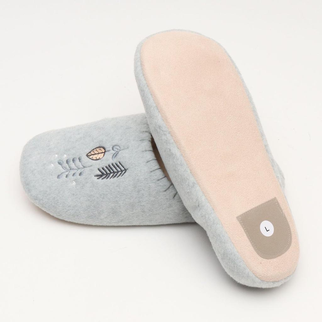Kippis Forest Fairy Tale Babouche Shoes Embroidered Fairy Tale Room Light Light [Cute Nordic-Style Metsäsatu Shoes] (Size L, Gray) (Size L, Gray)