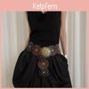 Retro Western Pu Leather Belt For Women With Metal Conchos And Rivets For Dress Accessories