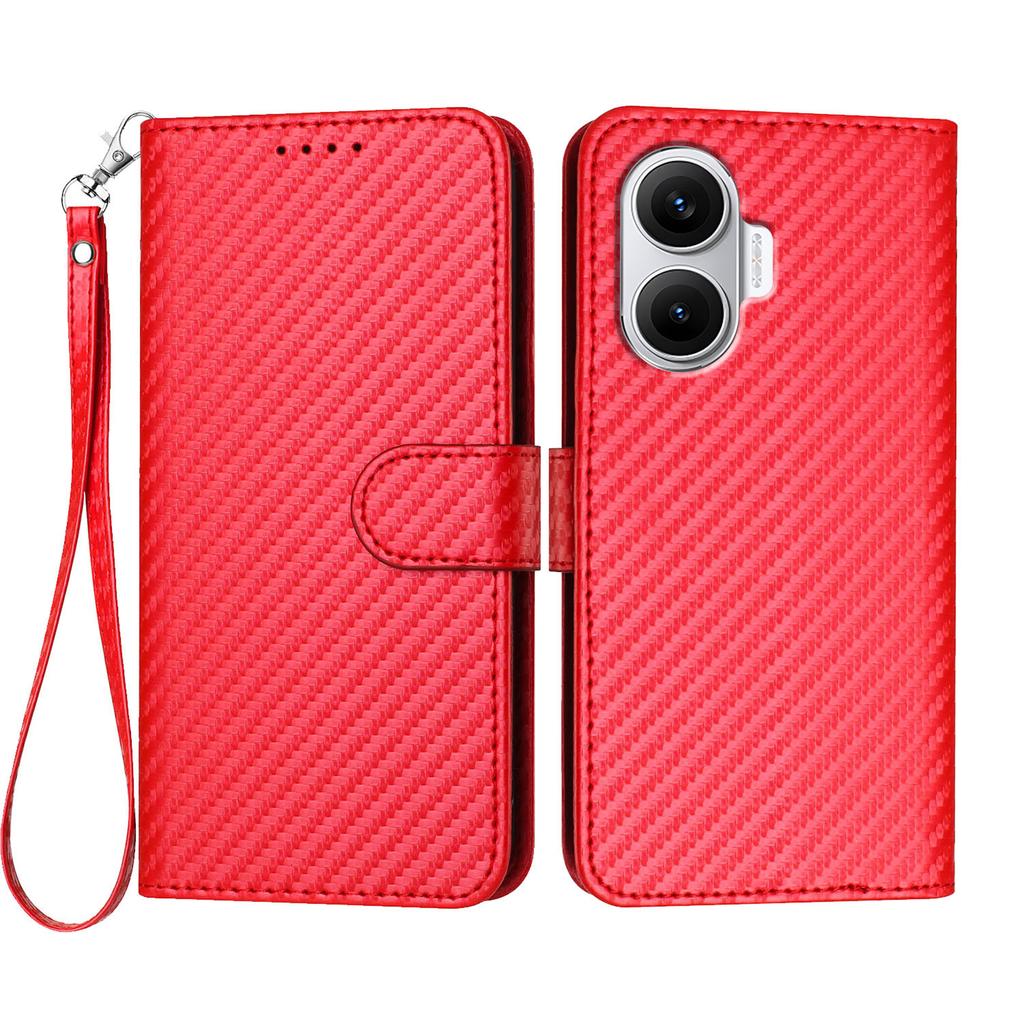 For Xiaomi Poco F7 5G/Redmi Turbo 4 Pro 5G Wallet Case with Strap Carbon Fiber Texture Leather Mobile Cover