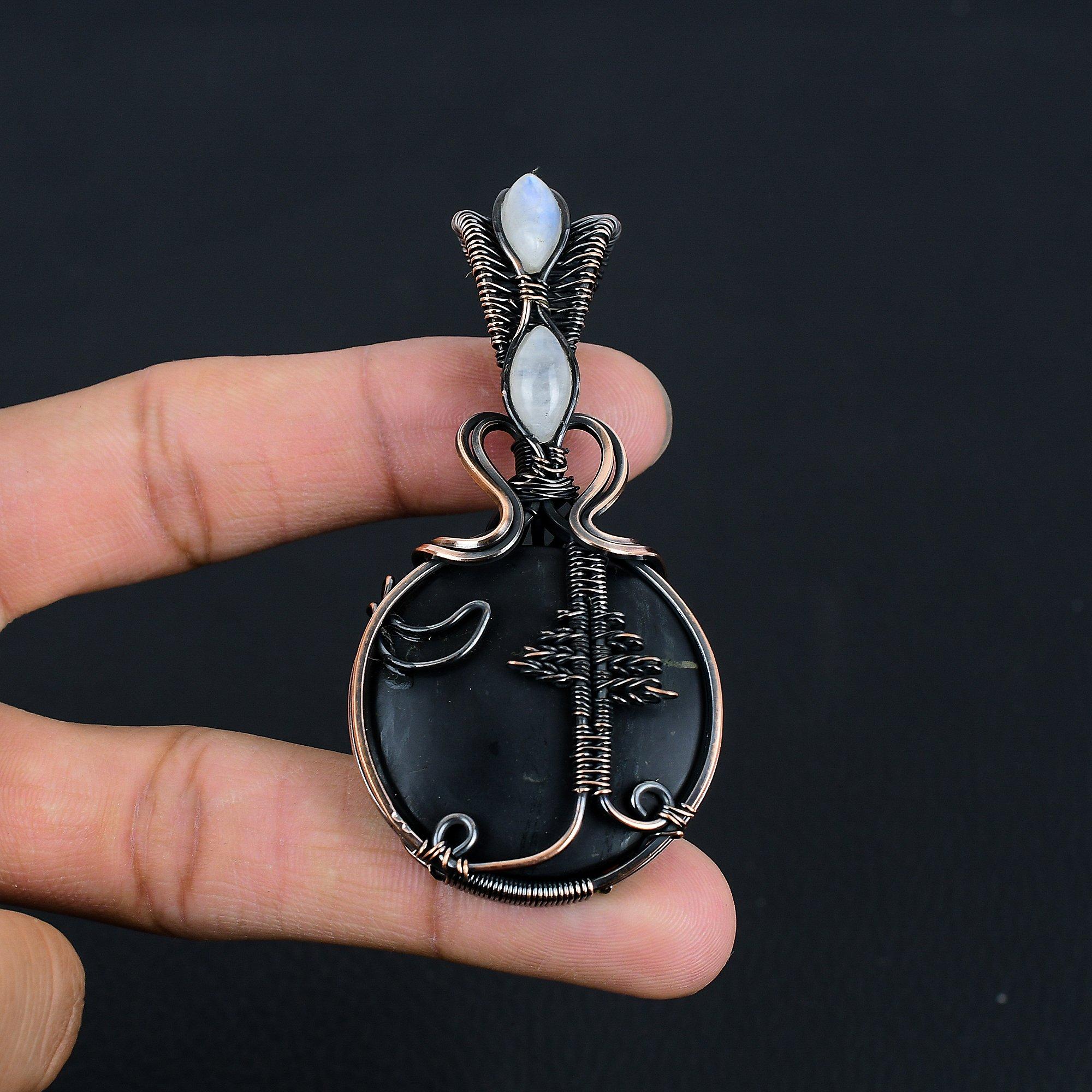 

Кулон из шунгита, ювелирное изделие из драгоценного камня, обернутое медной проволокой 999 пробы, кулон ручной работы, для Дня благодарения 2.55 Inches