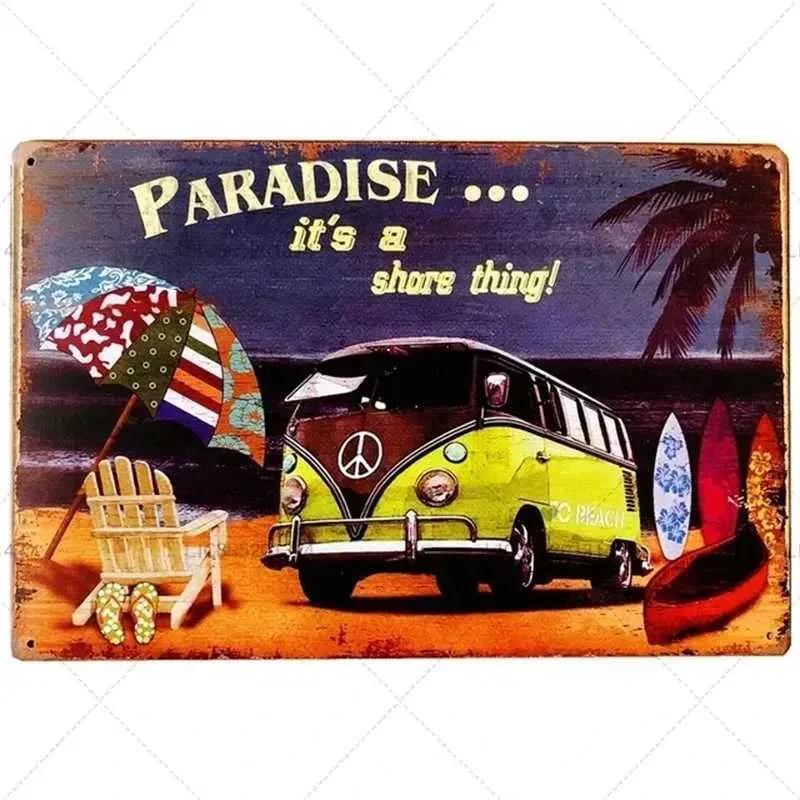 Peace Bus Beach Surfing Cartoon Wall Logo Retro Art Metal Plate Decoration Tin Logo Garage Bar Wall Decoration Tinplate Poster