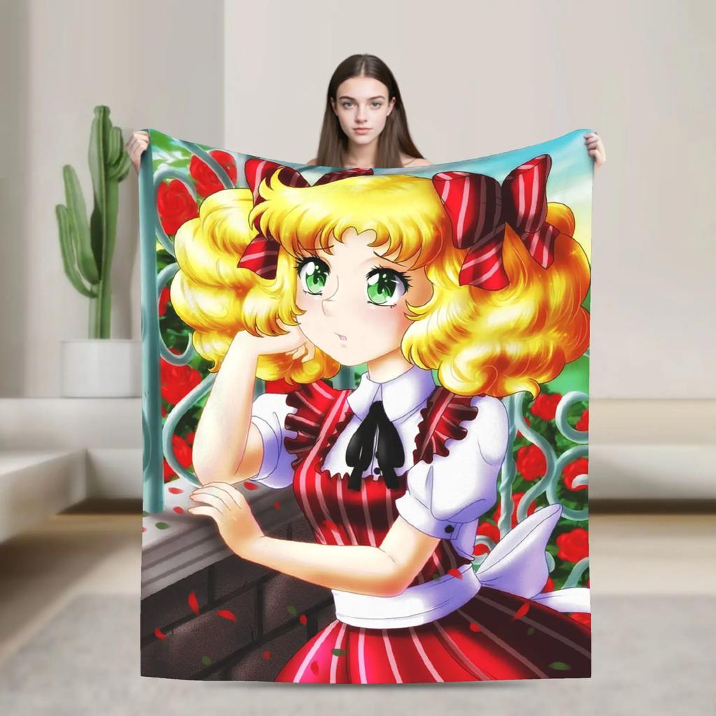 Candy Candy Kawaii Cartoon Decken Anime Flanell Lustige Warme Überwurfdecke für Zuhause Restaurant Textil Dekoration