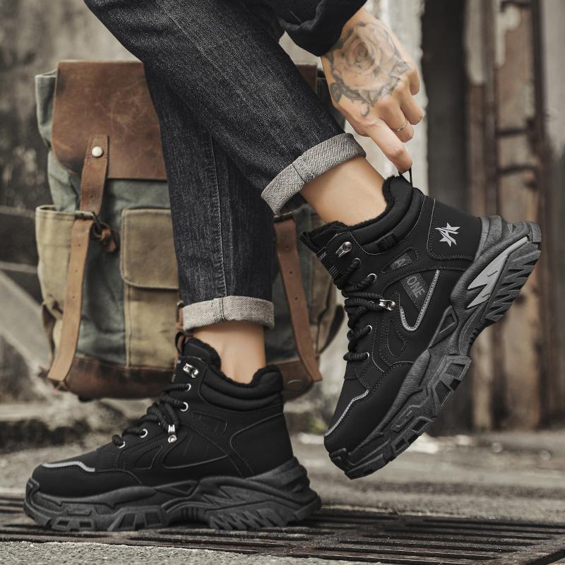 Męskie Casualowe Sneakersy High-Top na Jesień/Zimę Gruba Podeszwa Antypoślizgowe Trwałe Buty Robocze Outdoorowe Buty do Pieszych Wędrówek Sportowe Rekreacyjne
