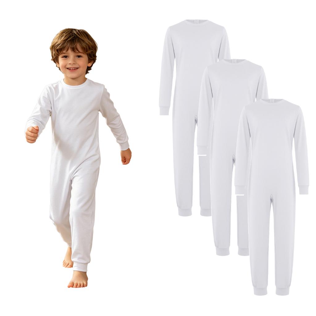 3Pcs Unisex Kids Cotton Jumpsuit Round Neck Long Sleeve Back Invisible Zipper Special Needs Adaptive Clothing for Boys Girls