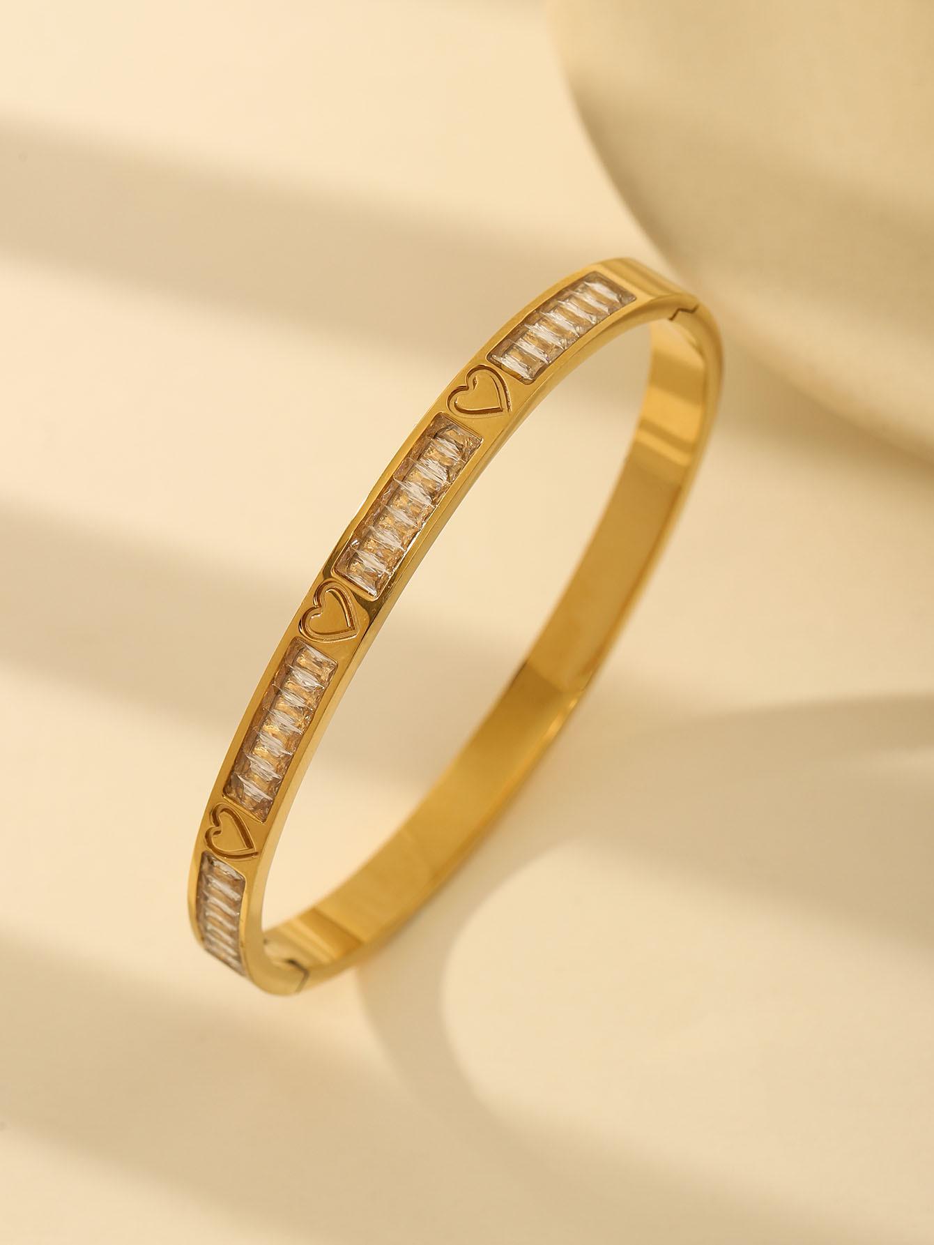 

European-American Zircon Open Bangle: Women s Copper Inlaid Full Diamond Round Bracelet, Non-fading Jewelry. 18K