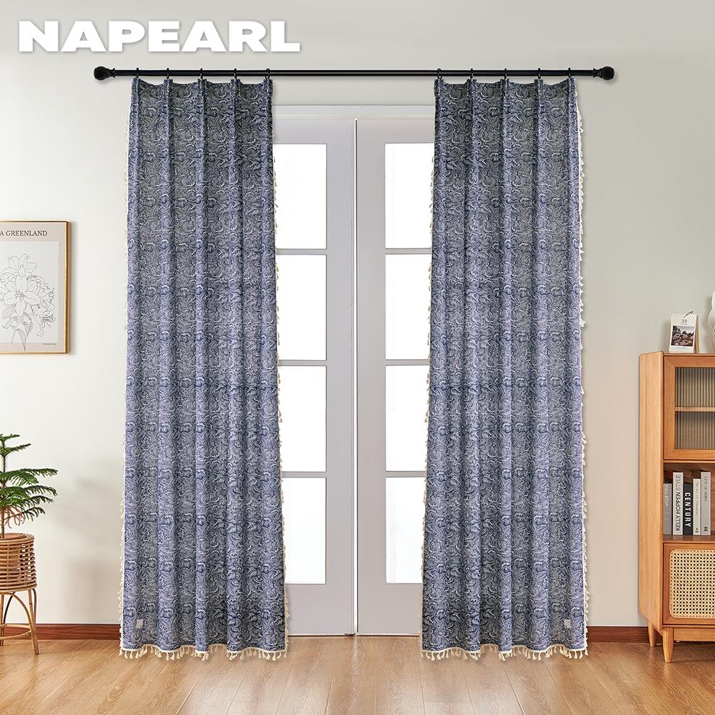 1PC NAPEARL Simple and Versatile Japanese Printed Tassel Edge Semi Blackout Curtain for Small Window Kitchen Bedroom Living Room Home Decor