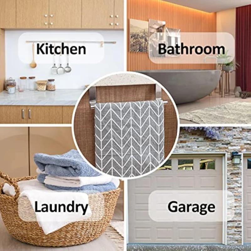1/2p Towel Rod Steel Metal Wire Over Cabinet Towel Rack Storage Organizer Bathroom Door Hanging Towel Rack Punch-free Rag Hanger