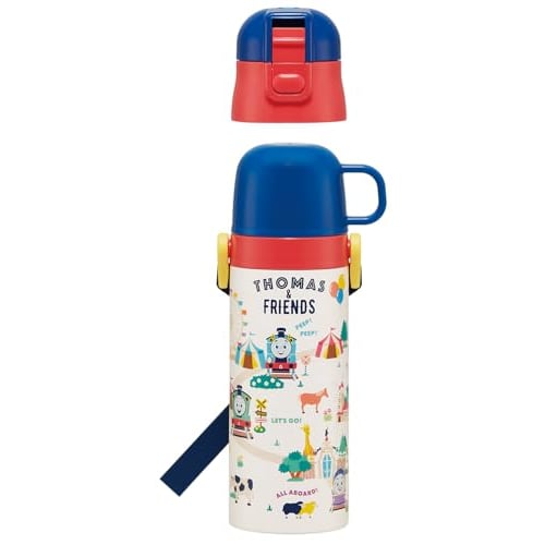 Skater Children's Water Bottle, 2-Way, 470ml (Direct Drinking) or 430ml (Cup Drinking), Thomas the Tank Engine Design, Stainless Steel, Insulated, Lig