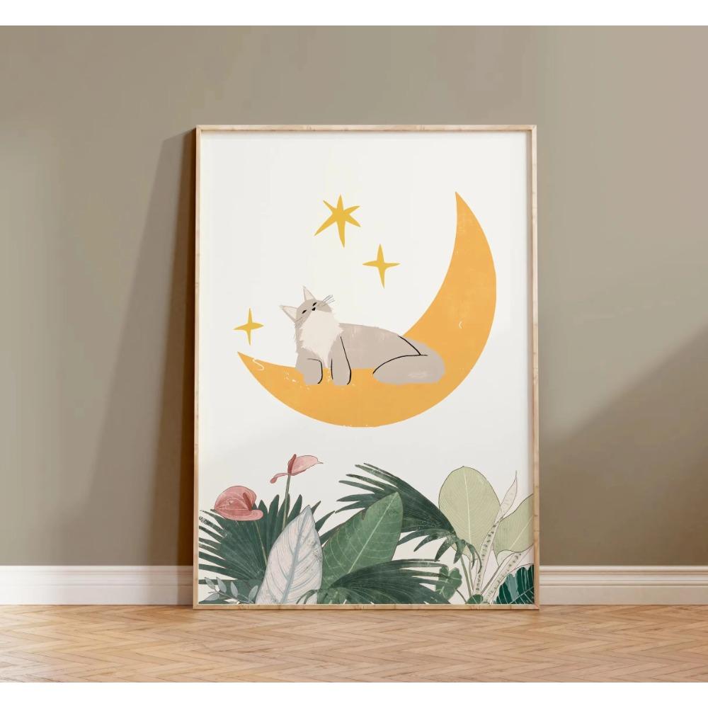 Watercolor Cute Kittens Potted Plant Canvas Print Cartoon Green Plants Animals Wall Art Postes for Modern Living Room Home Decor