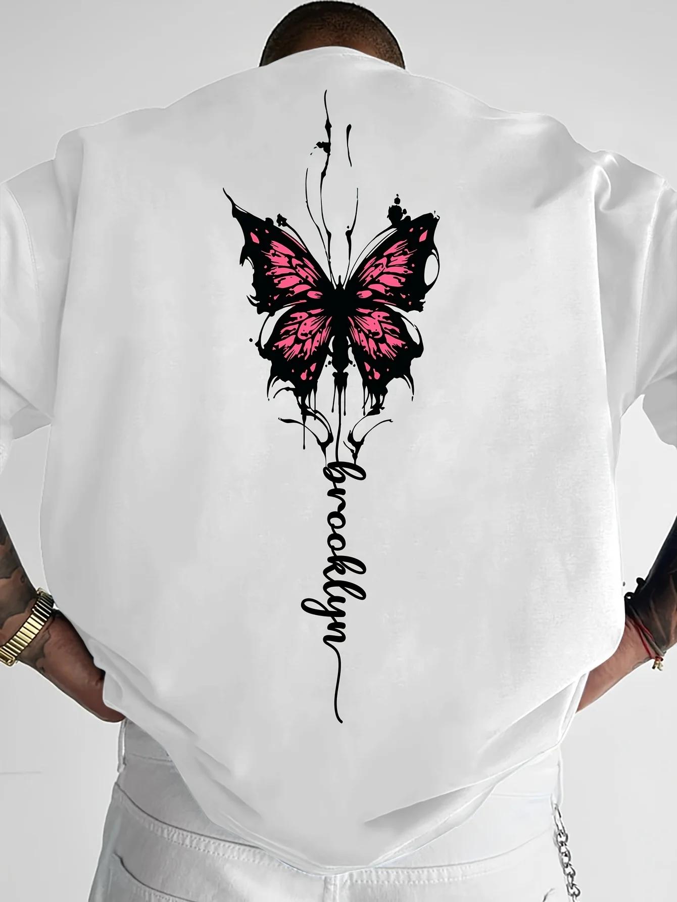 New Simple Butterfly Print 100 Cotton Men Woment Tshirt Summer Autumn Daily Sports Party Casual Street Shortsleeve S