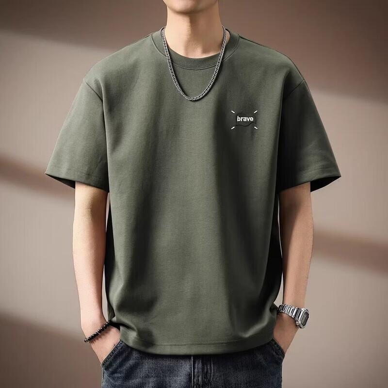 Men s Heavyweight Embroidered Loose Fit Short Sleeve T-Shirt 2XL хаки