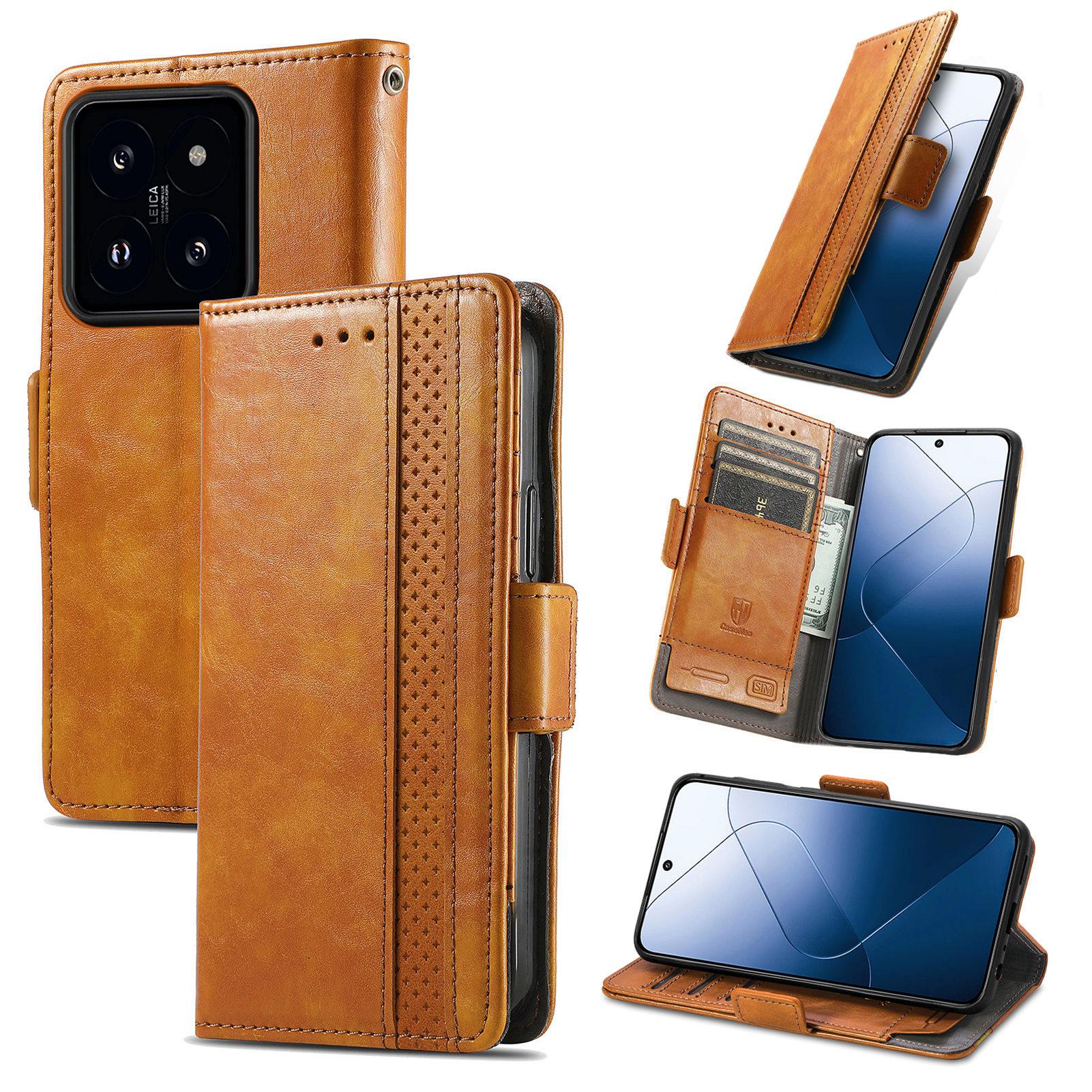 

For Xiaomi 14T Phone Cases CASENEO PU Leather Cover Stand with RFID Blocking Wallet Light Brown