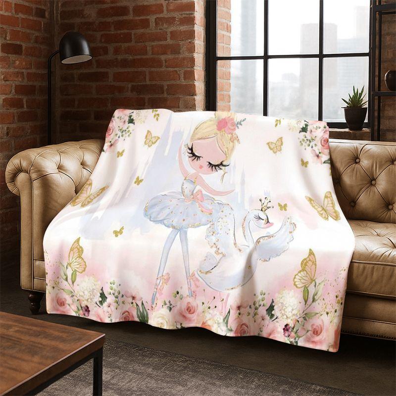 Cartoon Ballet Cute Girl Ballerina Flannel Blanket Soft Warm Blanket Throw Blanket for Bedroom Living Room Bed Travel Picnic Kid