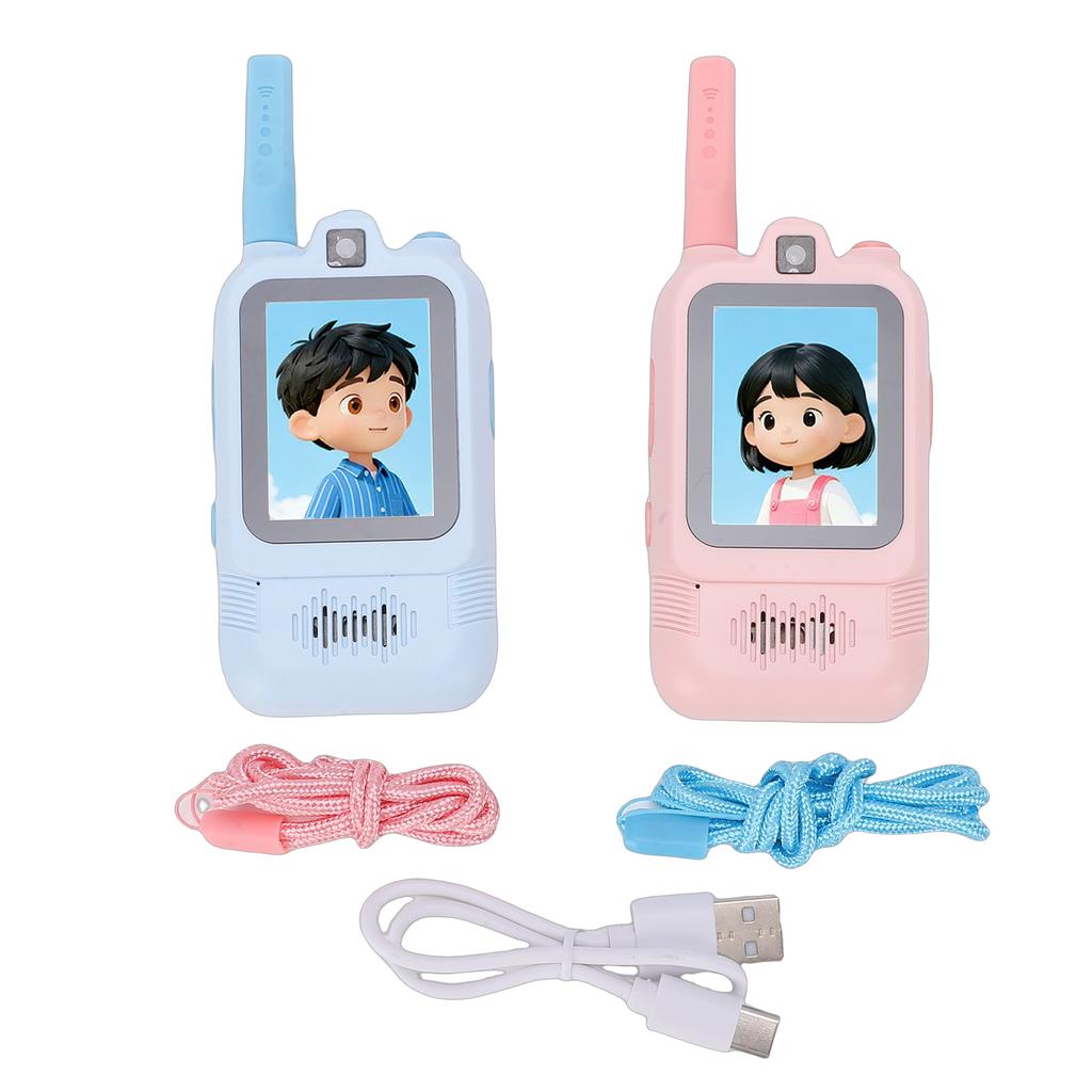 2 Pack Kids Video Intercom Rechargeable Long Distance 2 Way Radio with Dual Cameras Voice Changer for Indoor Outdoor